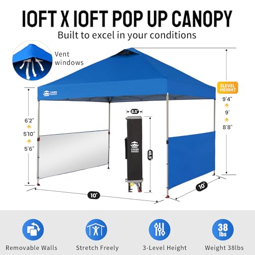 10x10 Pop up Canopy Tent with 2 Half Sidewalls (Blue)