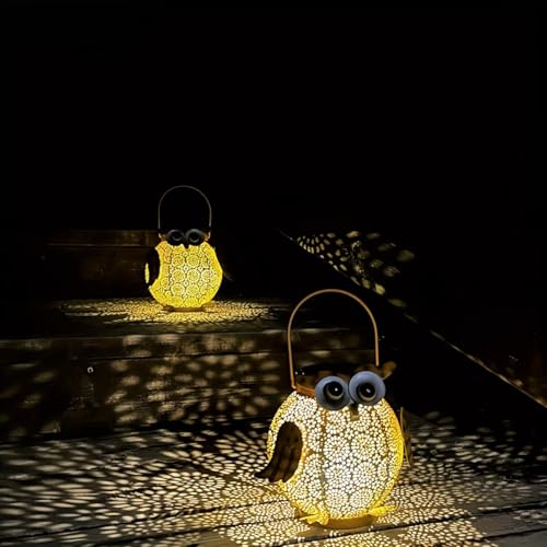 Solar Owl Lights Outdoor Waterproof (1 Pack yellow owl lantern)