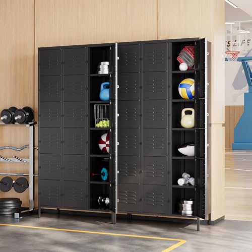 Metal Locker with 18 Doors Employees Locker (Black(4 Legs) / 18 Doors-Wide-71")