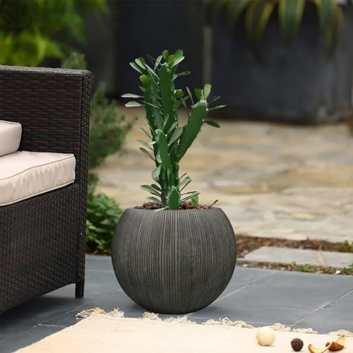 11.8" H x 14.5" D Large Round Plastic Planter with Drainage Hole & Plug (Vintage Black)
