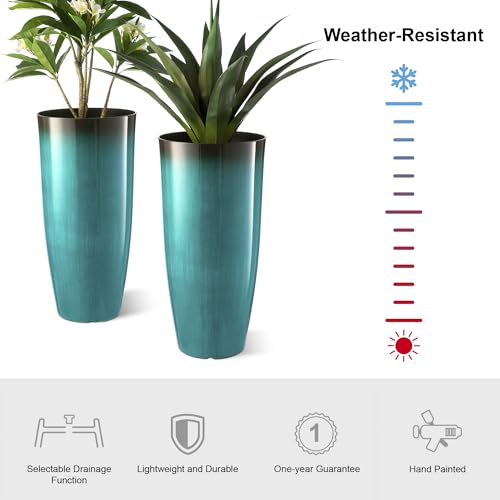 30" H Tall Outdoor Planter (30" H / Gradient Turquoise)