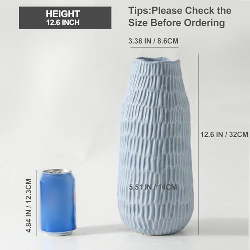12.6 Inch Mat Blue Modern Handmade Ceramic Vase (Mat Blue-12.6inch)