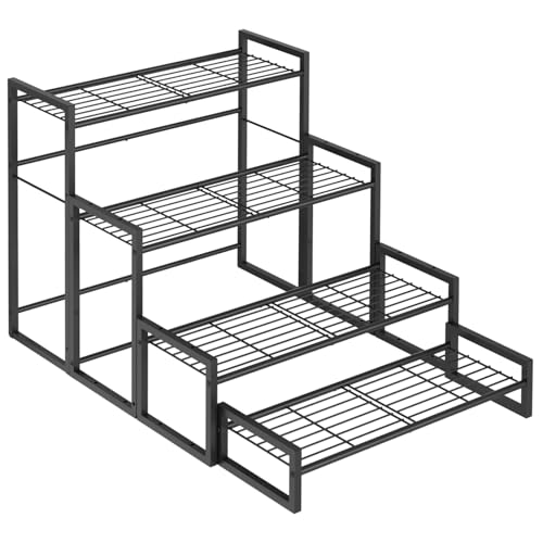 Plant Stand 4 Tier Widened Stackable Tiered Plant Stand (Black 9.84"W)