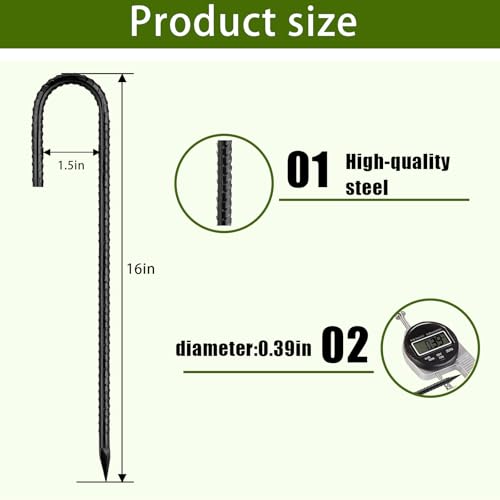 Rebar Stakes 16Inch (J-16in-5/16-10pcs / Black-J-HOOK)