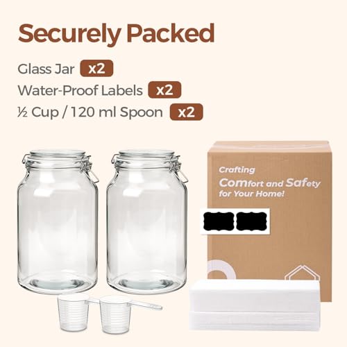 Large Glass Jars with Airtight Lids 1.1 Gallon 2 Pack Wide Mouth (138oz*2)