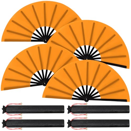 4 Packs Large Folding Hand Fans (Orange)
