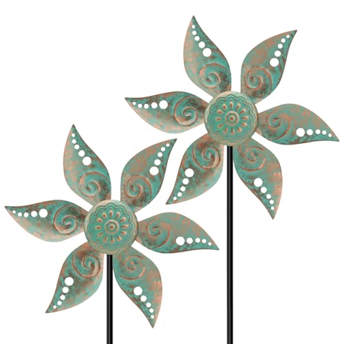 2 Pack Wind Spinners Outdoor Metal Vintage Green Waterproof (2 Count)