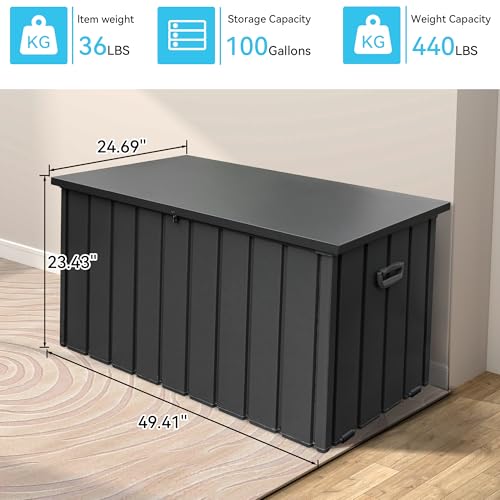 Outdoor Metal Storage Deck Box Waterproof 100 Gal Patio Pool Deck Box (Dark Grey)