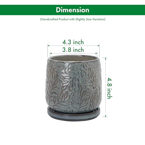 Embossed Leaves Ceramic Planter (4 Inch / Graphite Blue)