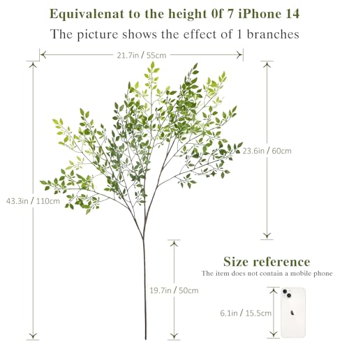 Artificial Plants 4PCS 43.3" Faux Greenery Stems for Vase (Green-4pcs)