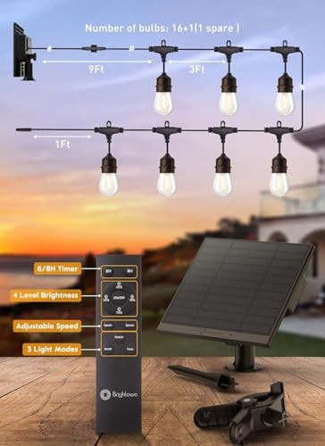 55FT Solar String Lights Outdoor (55FT(16 Sockets))