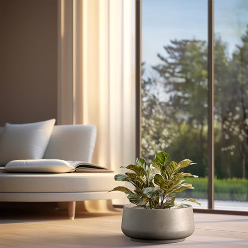 Large Round Bowl Weathered Concrete Planter 17.3" Dia (Weathered Concrete / 16.1" Dia)