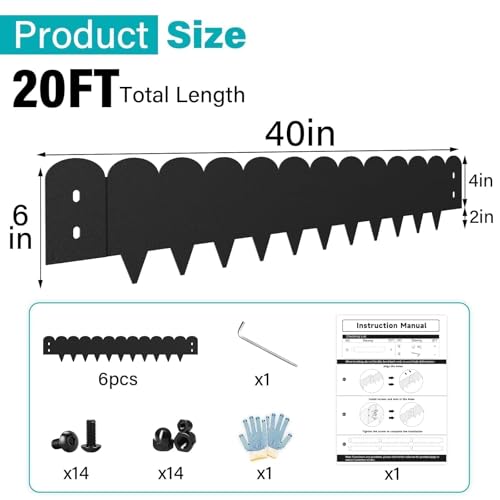 Black Steel Landscape Edging 20FT Kit (Black-Wavy Top / Pack of 6 ( 40 x 6 Inch ))