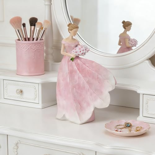 Pink Leaf Angel Girls Fairy Statue Collection Home Decoration (Pink-flower / Large)