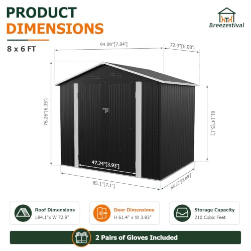 8x6FT Outdoor Storage Shed with Floor Black (Dark Black / 8' x 6')