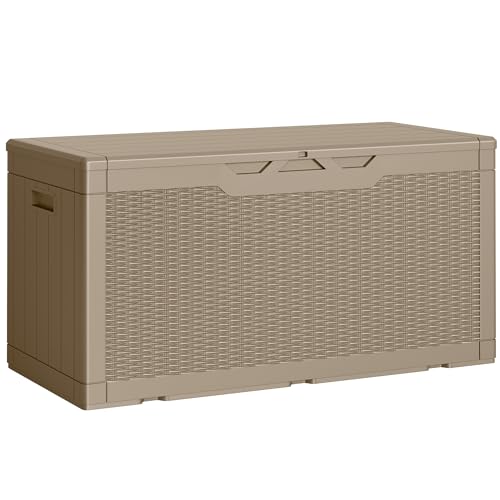 Outdoor Storage Box 100 Gallon Storage Bin with Lid for Patio Furniture (Light Coffee / 100 Gallon)
