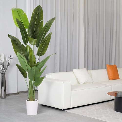 Large Artificial Trees 7.2Ft Silk Bird of Paradise Big Tall Fake Plants Faux Green Silk Floor Potted Plants for Home Living Room Office Decor Indoor Outdoor… (7ft 2in)