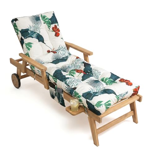 Outdoor Chaise Lounge Chair Cushion (Green Tropical Flowers / 72x22.4x4.7)