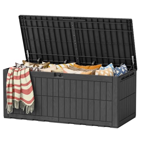 185 Gallon Deck Box Resin Outdoor Storage Box Waterproof (Black / 185 Gallon)
