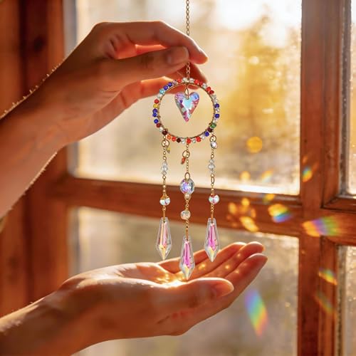 3 Pcs Crystal Suncatcher Rainbow Maker Star Heart Moon Window Decor (Colorful)