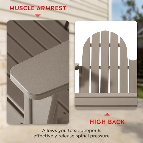 Outdoor Patio HDPE Adirondack Garden Skinny Bench (Weathered Wood / 49.5IN)