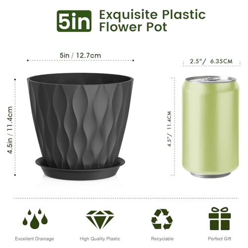 5 inch Plant Pots for Indoor Outdoor Plants (Black / 5 inch 6 pieces)