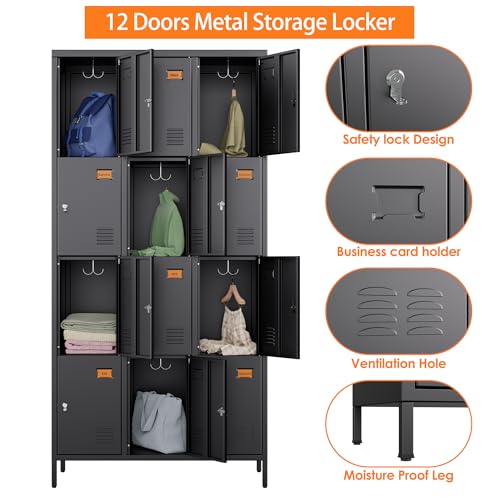 12 Door Metal Employee Locker Cabinet (Black / 12 Doors)