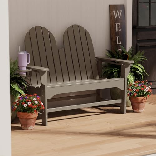 Outdoor Patio HDPE Adirondack Garden Skinny Bench (Weathered Wood / 51.5IN)