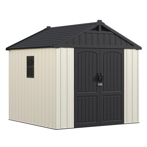 8x8FT Plastic Outdoor Storage Shed with Floor (Beige / 8x8)
