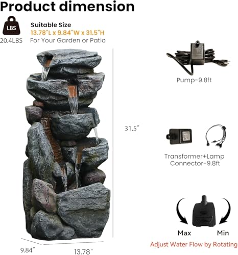 Rock Waterfall Fountain Outdoor (Grayrock31.5)