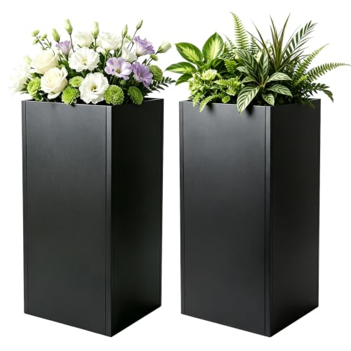 15"x15" x 30" Tall Metal Planter Box 2 Pack (Black / 15" L x 15" W x 30" H)