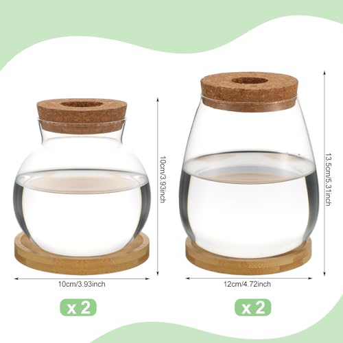 4 Pcs Plants Propagation Stations vases Glass Planters with Wooden Lid and Bamboo Stand for Hydroponic Plants Gardening Gifts for Women Mom Home Office Tabletop Decoration (Lovely Style)