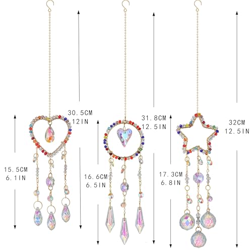 3 Pcs Crystal Suncatcher Rainbow Maker Star Heart Moon Window Decor (Colorful)