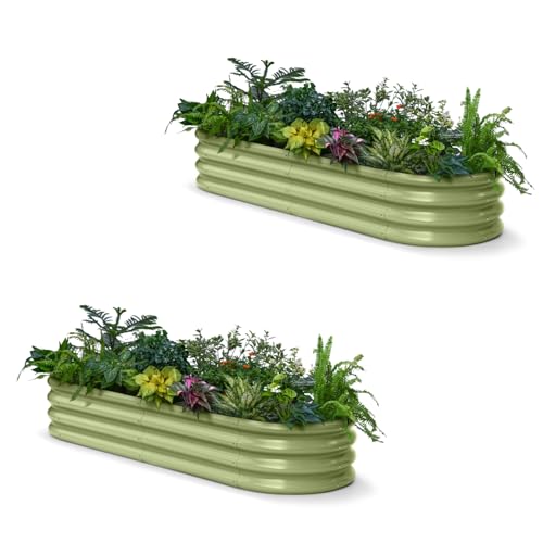 2 Pcs Galvanized Raised Garden Bed 6x2x1 ft (Green / 6x2x1ft)