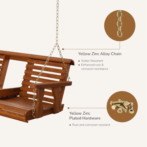 Amish Heavy Duty Console Porch Swing with Fold Down Cup Holders in Cedar Stain