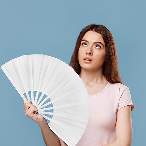 2 Pack Large Folding Hand Fan for Men (2 White)