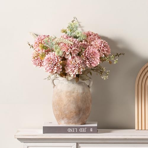 Ceramic Flower Vase 7.6 inch Farmhouse Rustic Vase Decorative Pottery Terracotta Vases for Home Decor Table Mantle Fireplace Living Room Bathroom Wedding Centerpiece (M-aged Terra)