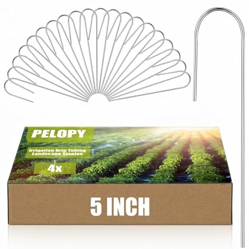 4 Pcs Irrigation Drip Tubing Landscape Pins 5 Inch J Shape Garden Stakes Galvanized Lawn Pins (Hold up to 5/8" Drip Tubing)