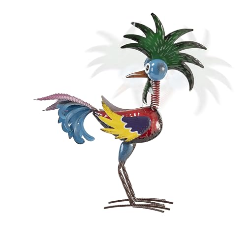 19" Tall Wild Tropical Metal Rooster Yard Statue (19" Multicolor Rooster)