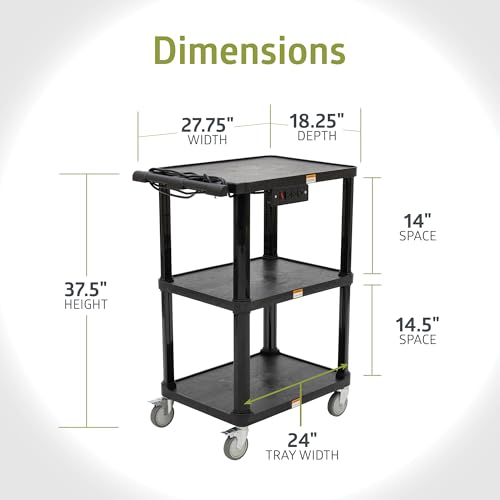 3 Shelf Mobile Utility Cart with 3 Outlets and 8' Cord (2 Pack)