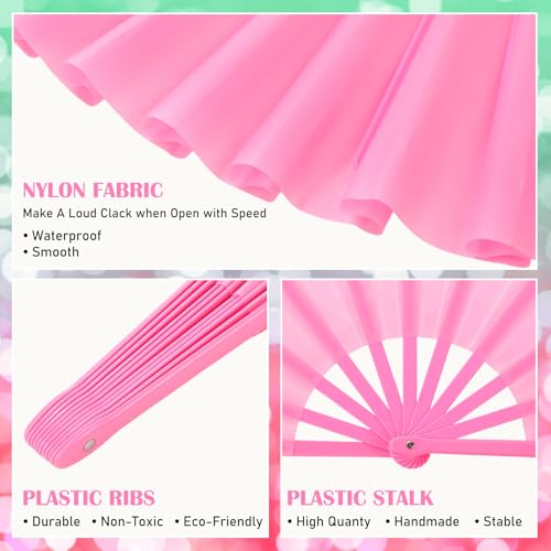 2 Packs Large Folding Hand Fans (Grass Green and Pink)