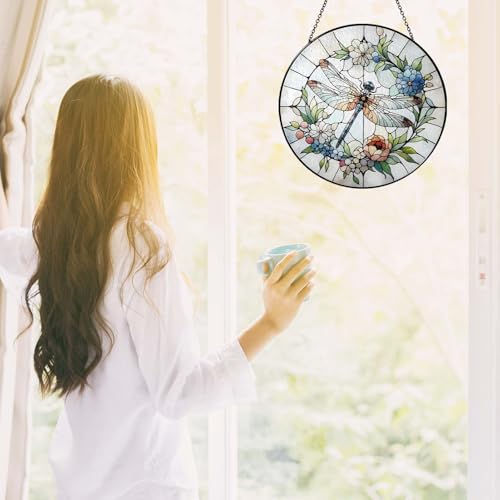 Dragonfly Sun Catcher Stained Glass Window Hanging 9.8'' (Dragonfly-01 / 9.8inch)