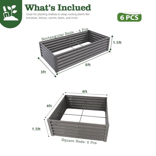 Anleolife 6 Bed 6x3ft Rectangle & 4x4ft Square Raised Bed (Set of 6 / Bower-grey)
