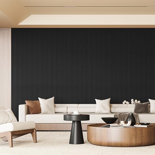 108 x 5.7 Inch Fluted Wood Wall Paneling for Home Decor (8Pcs-108 x 5.7 Inch / Beaded Black)