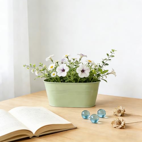 6 Pack 10" Balcony Hanging Metal Fence Planters Flower Pots (Mint Green)