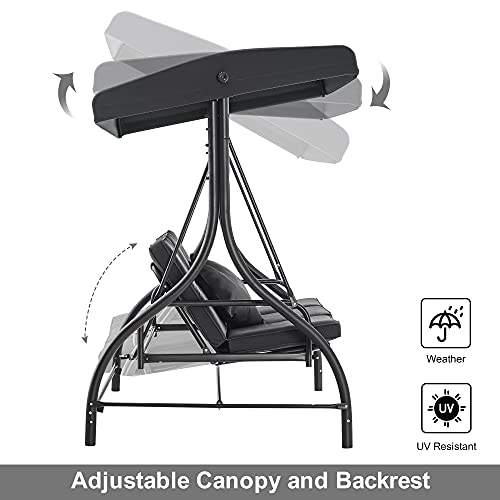 3 Seat Outdoor Patio Swing Chair (Gray)