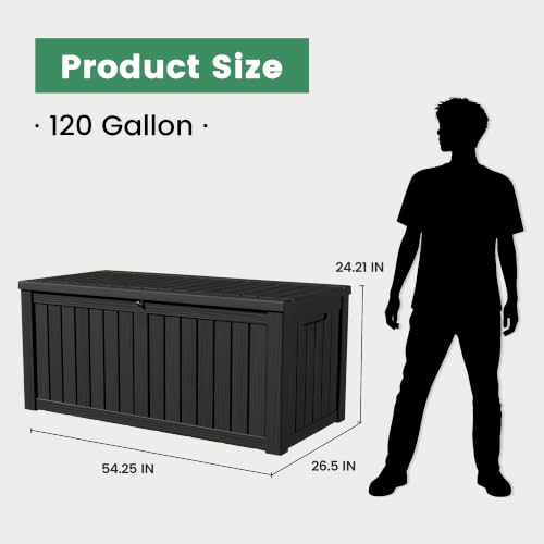 120 Gallon Outdoor Storage Box Waterproof Lockable Resin Deck Box for Patio (Black / 120 Gallon)