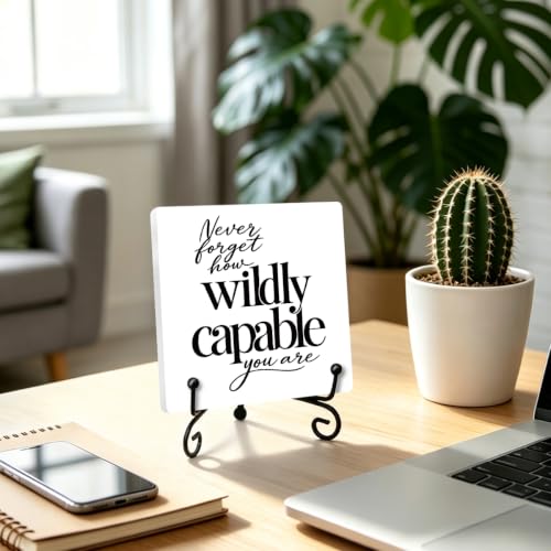 Motivational Quote for Home Office Book Shelf Table Decor 6.3x6.3 Inch 04 (Multicolor 1703 / Wooden sign with iron frame（6.3 x 6.3 inches）)