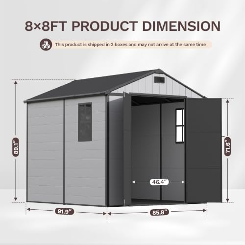 8x8 FT Plastic Outdoor Storage Shed with Floor (Light Gray / 8 X 8 FT)