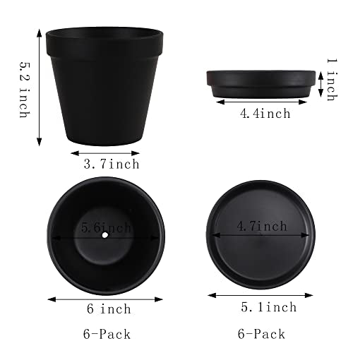 Large Terra Cotta Pots with Saucer (6 inches / Black)